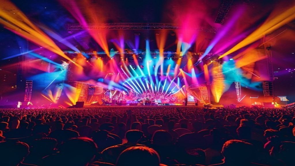 A vibrant scene of a large festival at night with colorful stage lights and a massive, energetic crowd. The photograph highlights the scale and excitement of a successful event.